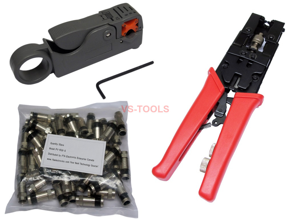 50pcs RG6 Coax Compression Connectors Crimping Tool Cable